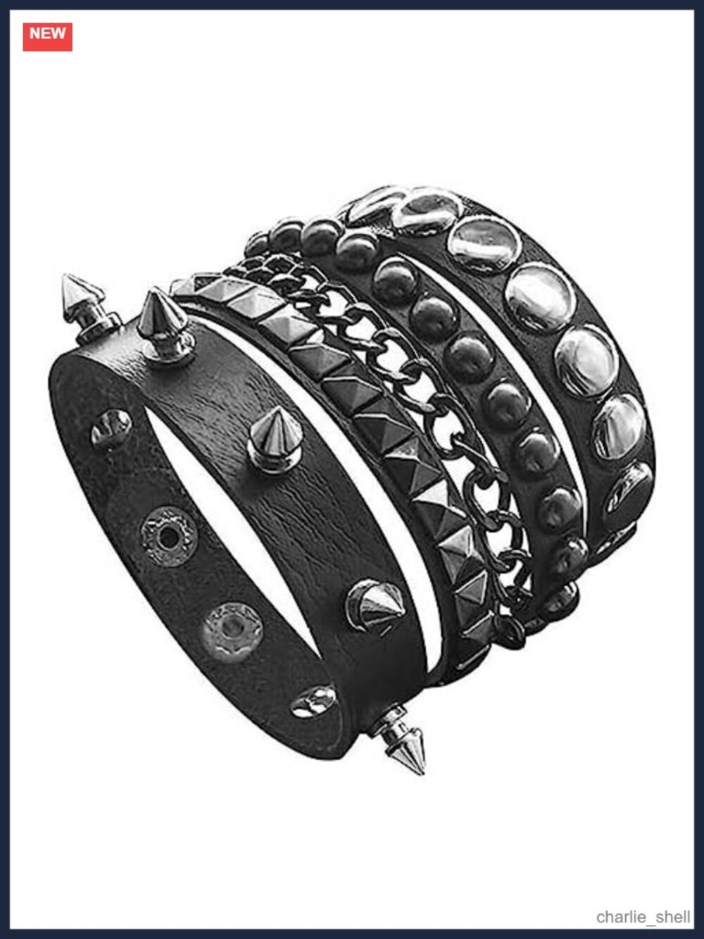 Punk Leather Cuff Bracelet Studded Wristband Adjustable Unisex Biker